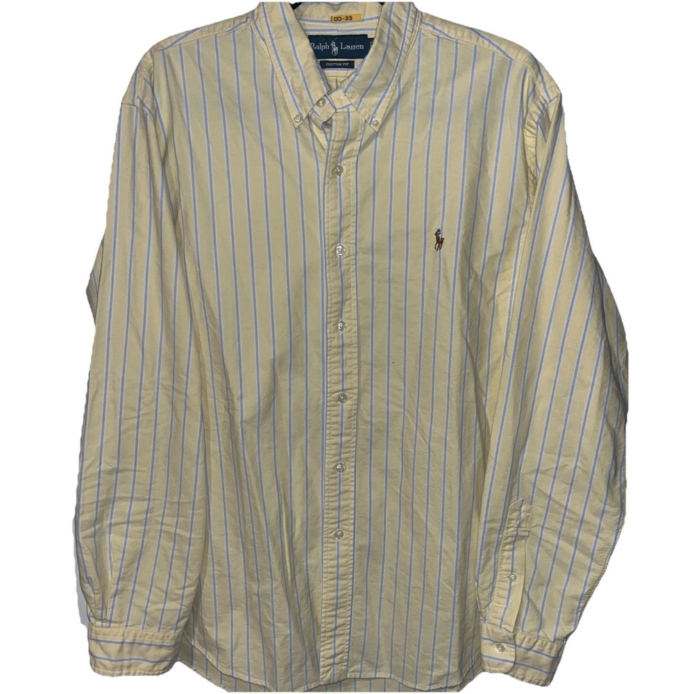 Polo Ralph Lauren Men's XL Yellow Striped Long Sleeve Button-Up Shirt Custom Fit